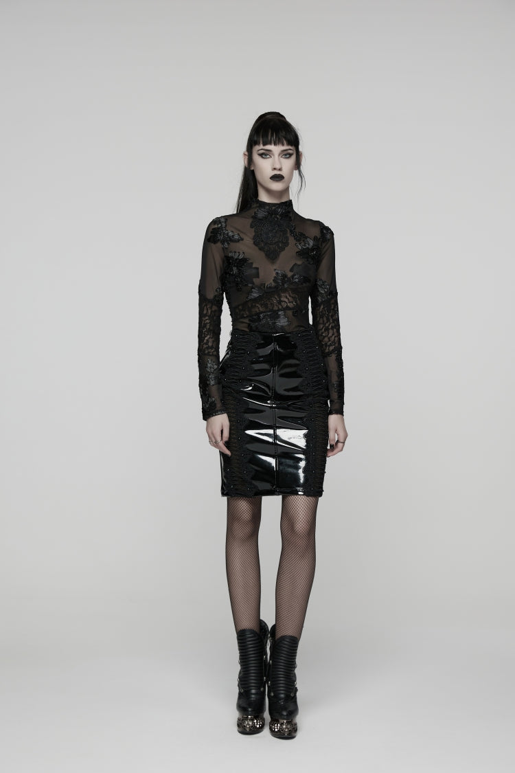 Lolita Skirt - Spliced, Black, Women's Style, Lace Trim, Gothic Style - additional product view 12