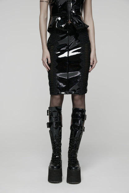 Lolita Skirt - Spliced, Black, Women's Style, Lace Trim, Gothic Style - main product image