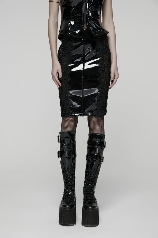 Lolita Skirt - Spliced, Black, Women's Style, Lace Trim, Gothic Style - main product image