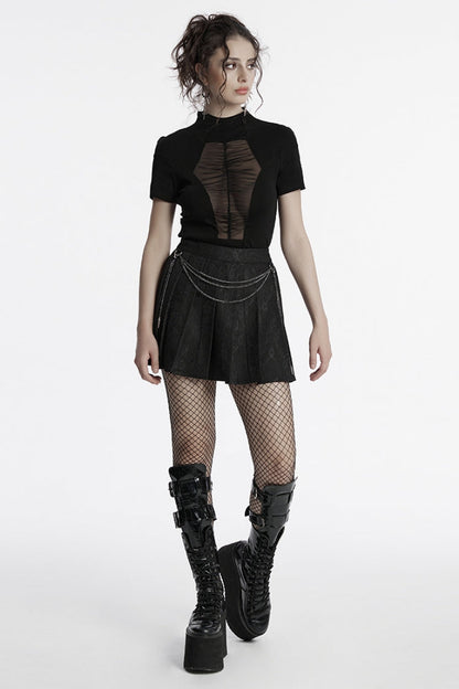 Lolita Skirt - Stitching, Black, Pleated, Women's Style, Lace Trim - additional product view 4