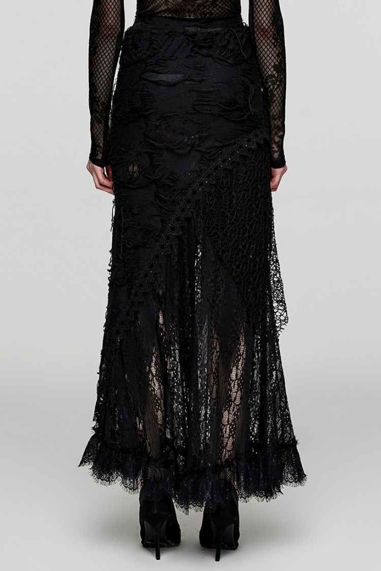 Lolita Skirt - Stitching, Black, Women's Style, Lace Trim, Gothic Style - additional product view 3