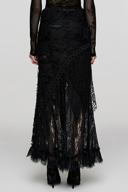 Lolita Skirt - Stitching, Black, Women's Style, Lace Trim, Gothic Style - additional product view 3