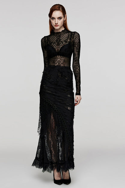 Lolita Skirt - Stitching, Black, Women's Style, Lace Trim, Gothic Style - additional product view 4