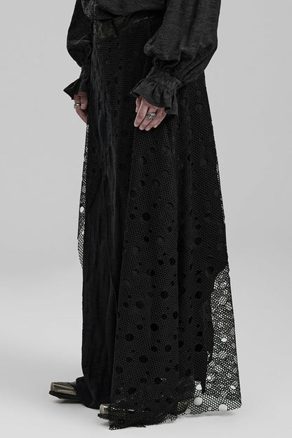 Lolita Skirt - Stitching Irregular Mesh Ripped, Black, Long Length, Men's Style - additional product view 2