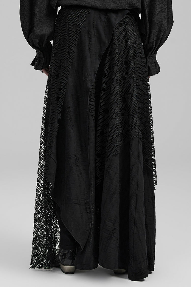 Lolita Skirt - Stitching Irregular Mesh Ripped, Black, Long Length, Men's Style - additional product view 3
