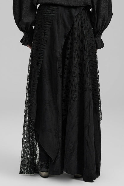 Lolita Skirt - Stitching Irregular Mesh Ripped, Black, Long Length, Men's Style - additional product view 3
