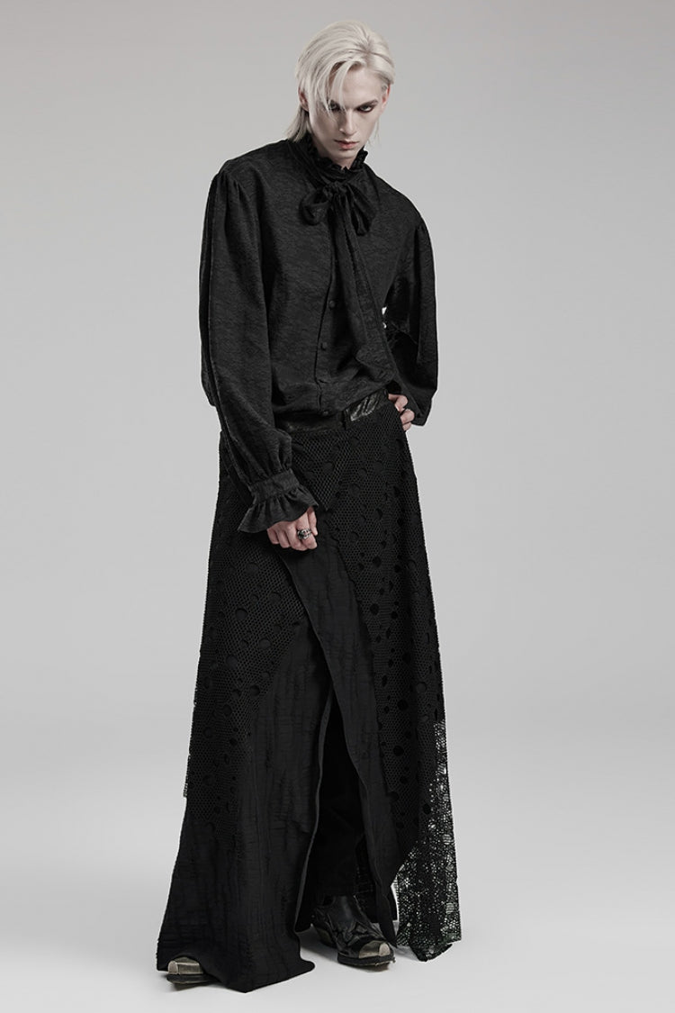 Lolita Skirt - Stitching Irregular Mesh Ripped, Black, Long Length, Men's Style - additional product view 4