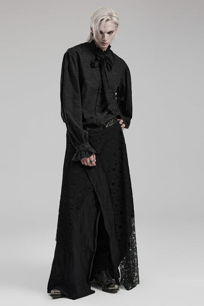 Lolita Skirt - Stitching Irregular Mesh Ripped, Black, Long Length, Men's Style - additional product view 4