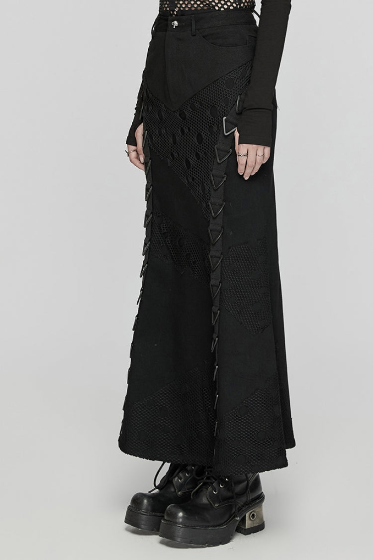 Lolita Skirt - Stitching Mesh Triangular Buckle, Black, Buckle Detail, Women's Style - additional product view 2