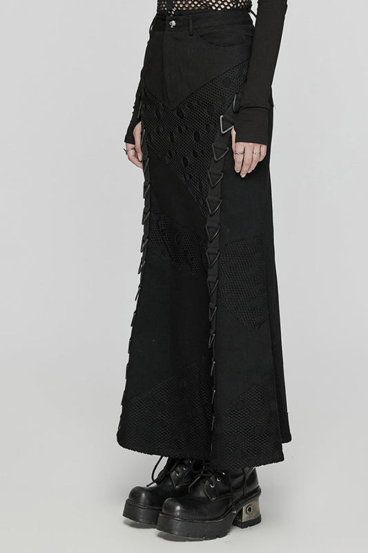 Lolita Skirt - Stitching Mesh Triangular Buckle, Black, Buckle Detail, Women's Style - additional product view 2