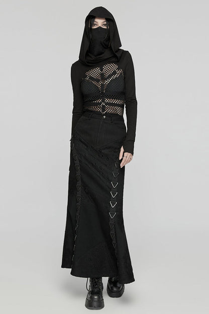 Lolita Skirt - Stitching Mesh Triangular Buckle, Black, Buckle Detail, Women's Style - additional product view 4