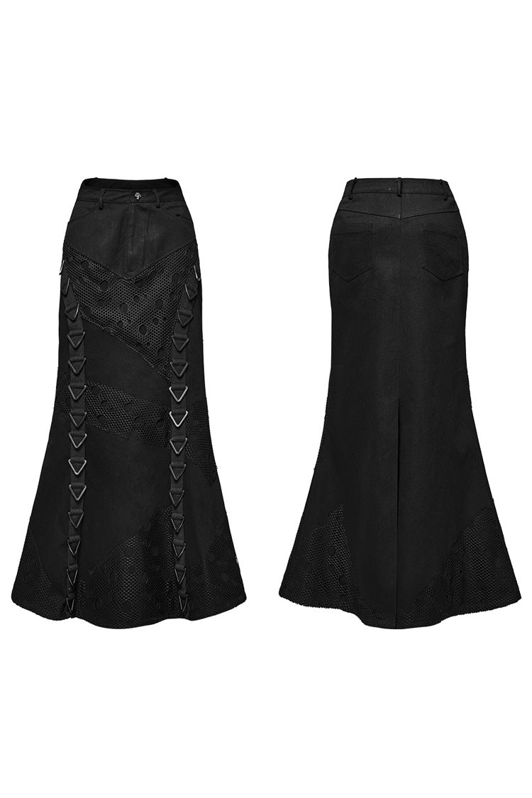 Lolita Skirt - Stitching Mesh Triangular Buckle, Black, Buckle Detail, Women's Style - additional product view 5