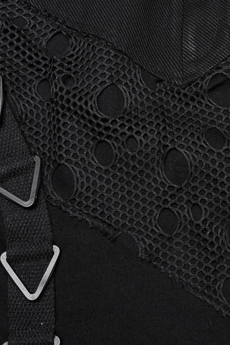Lolita Skirt - Stitching Mesh Triangular Buckle, Black, Buckle Detail, Women's Style - additional product view 6