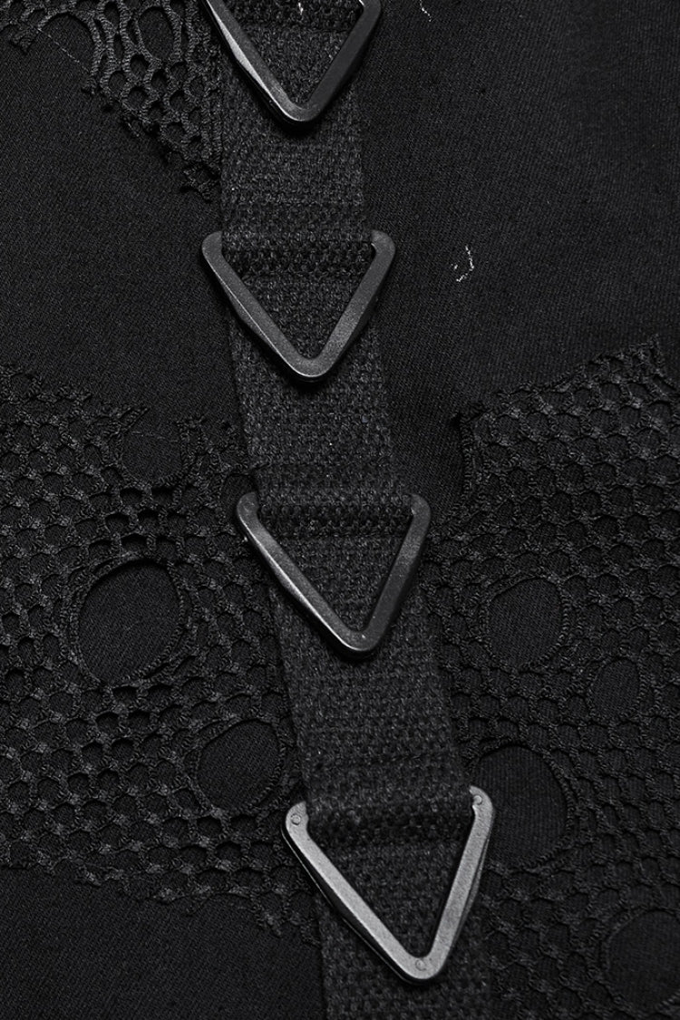 Lolita Skirt - Stitching Mesh Triangular Buckle, Black, Buckle Detail, Women's Style - additional product view 8