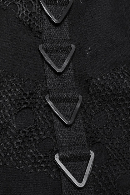 Lolita Skirt - Stitching Mesh Triangular Buckle, Black, Buckle Detail, Women's Style - additional product view 8
