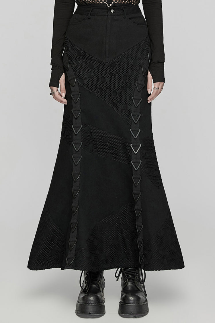 Lolita Skirt - Stitching Mesh Triangular Buckle, Black, Buckle Detail, Women's Style - main product image