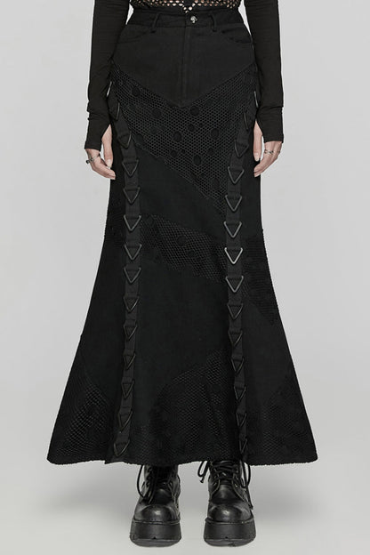 Lolita Skirt - Stitching Mesh Triangular Buckle, Black, Buckle Detail, Women's Style - main product image