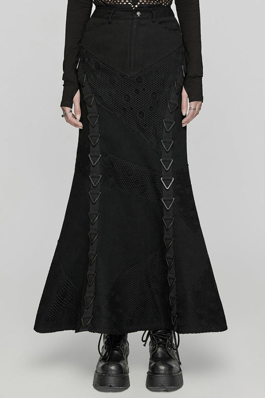 Lolita Skirt - Stitching Mesh Triangular Buckle, Black, Buckle Detail, Women's Style - main product image