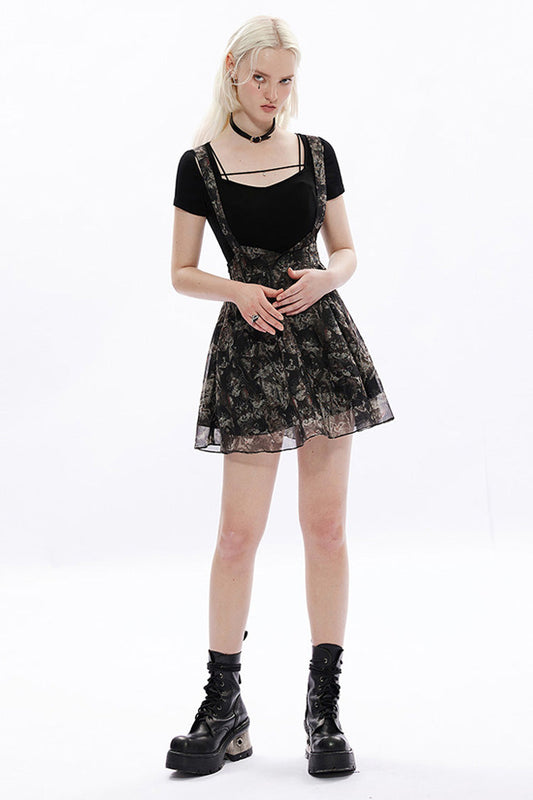 Lolita Skirt - Super Cool Chiffon, Black, Women's Style, Lace Trim, Printed - additional product view 2