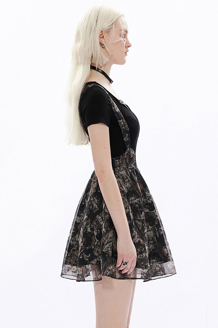 Lolita Skirt - Super Cool Chiffon, Black, Women's Style, Lace Trim, Printed - additional product view 3