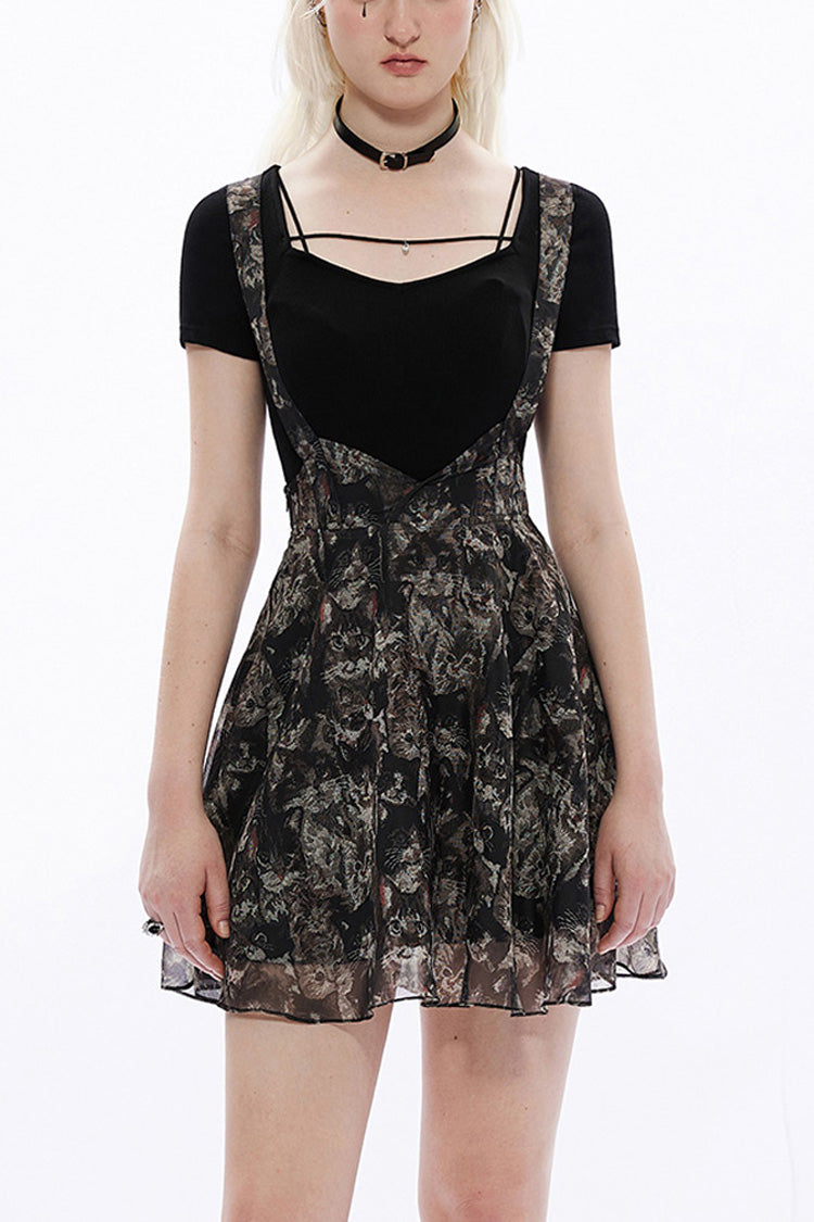 Lolita Skirt - Super Cool Chiffon, Black, Women's Style, Lace Trim, Printed - main product image