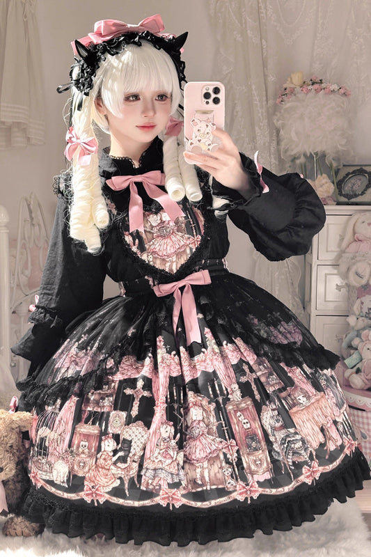 Lolita Skirt - The Case Of The Missing Lamb, Black, Detachable Detail, Bow Detail - main product image