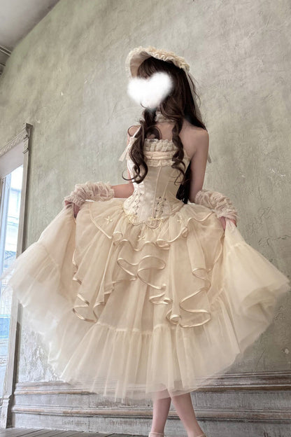 Lolita Skirt - The Summer Waves Sparkle, Ivory, Square Collar, Ruffled, Layered - additional product view 2