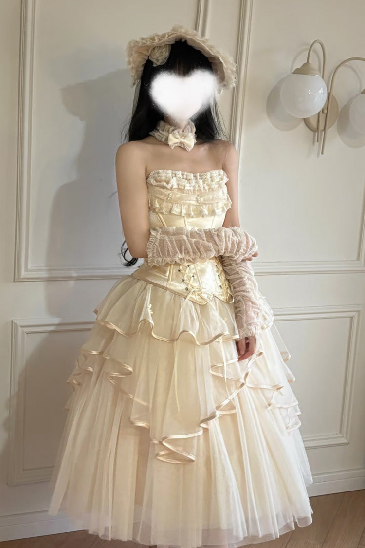 Lolita Skirt - The Summer Waves Sparkle, Ivory, Square Collar, Ruffled, Layered - additional product view 3