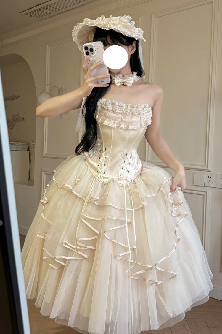 Lolita Skirt - The Summer Waves Sparkle, Ivory, Square Collar, Ruffled, Layered - additional product view 4