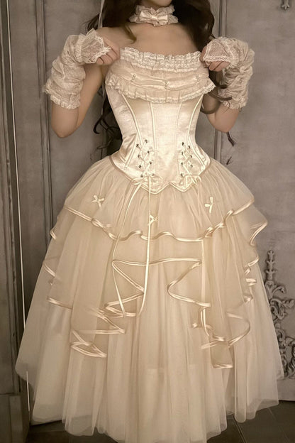 Lolita Skirt - The Summer Waves Sparkle, Ivory, Square Collar, Ruffled, Layered - additional product view 5