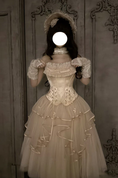 Lolita Skirt - The Summer Waves Sparkle, Ivory, Square Collar, Ruffled, Layered - additional product view 6