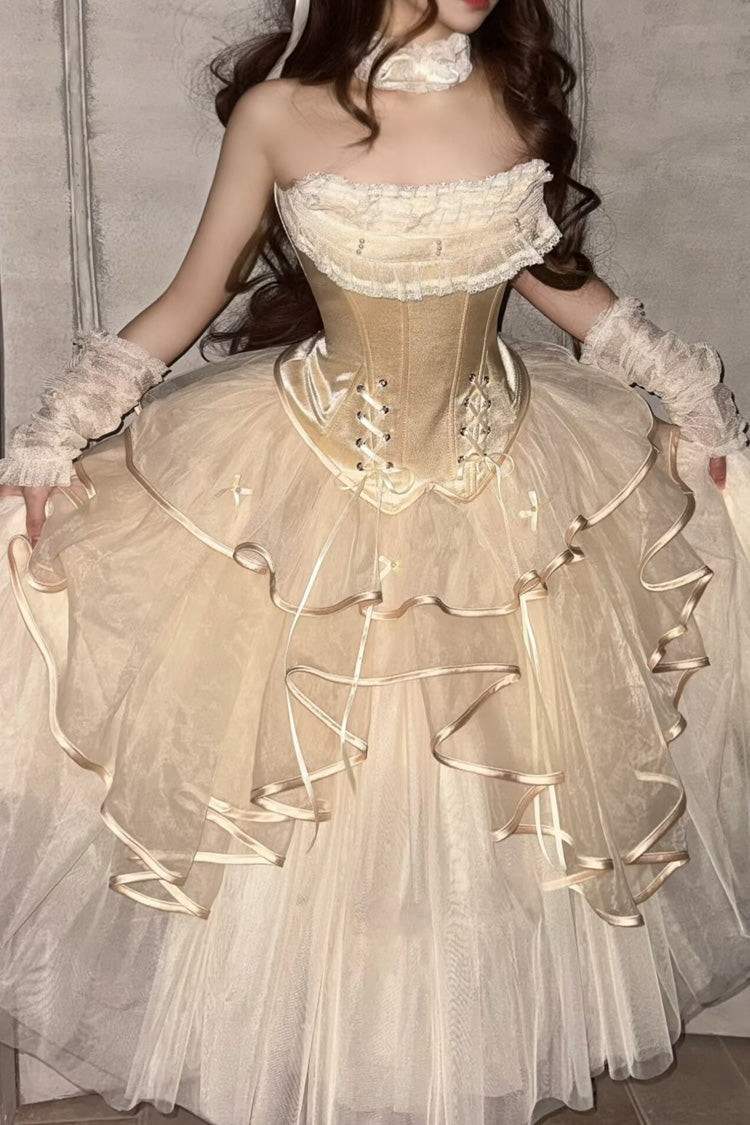 Lolita Skirt - The Summer Waves Sparkle, Ivory, Square Collar, Ruffled, Layered - additional product view 7