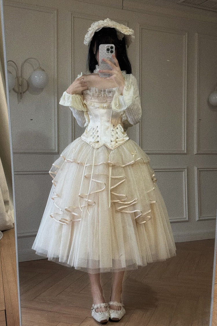 Lolita Skirt - The Summer Waves Sparkle, Ivory, Square Collar, Ruffled, Layered - additional product view 8