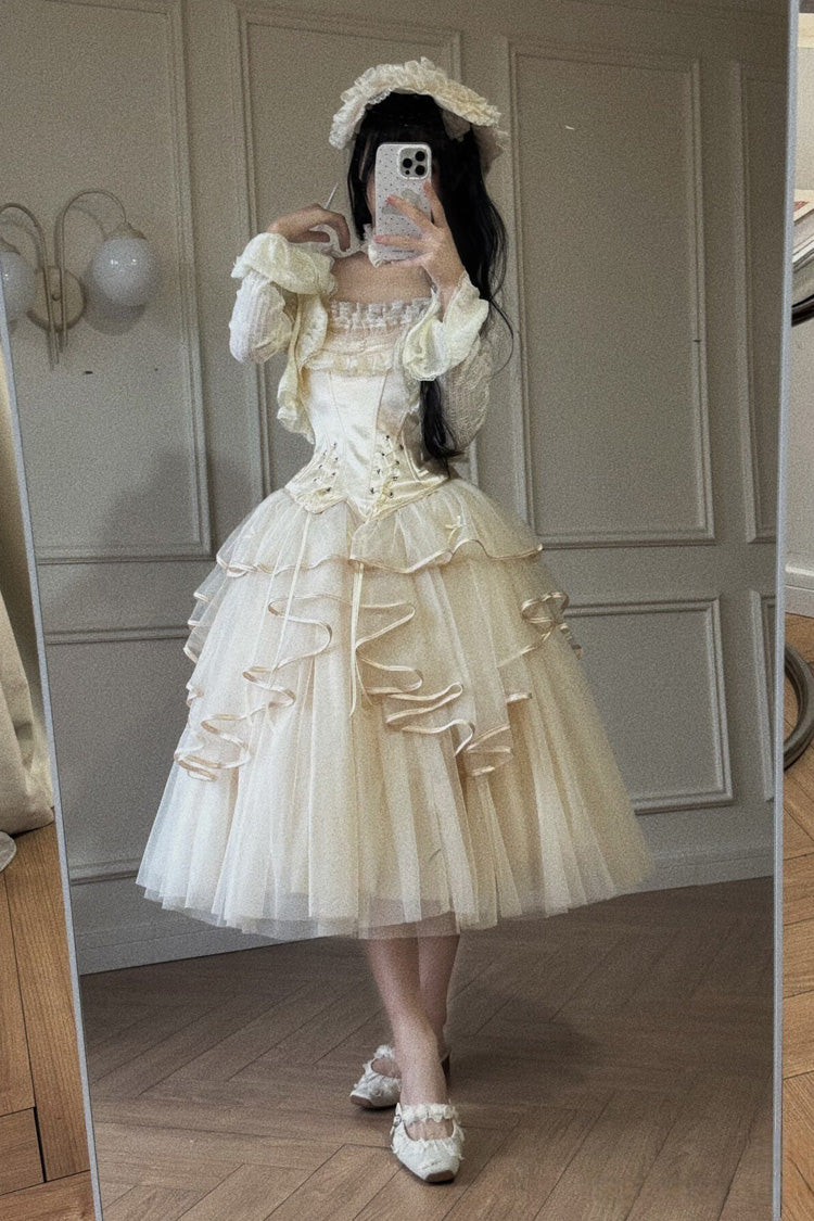Lolita Skirt - The Summer Waves Sparkle, Ivory, Square Collar, Ruffled, Layered - additional product view 10