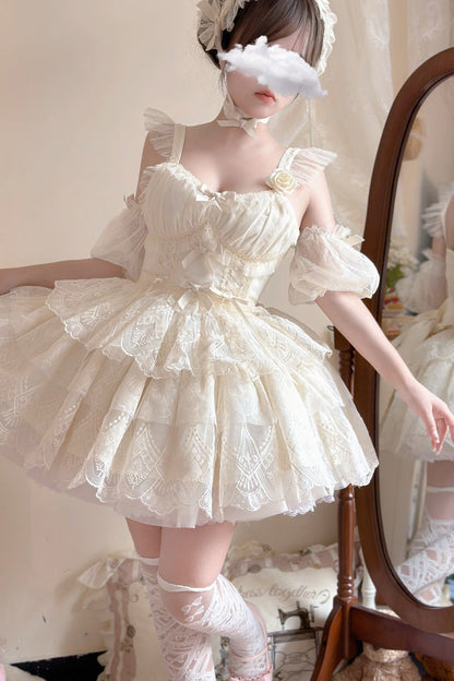 Lolita Skirt - Tidal, Ivory, Short Version, Long Version, Long Length - S Ivory Short / M Ivory Short / L Ivory Short option