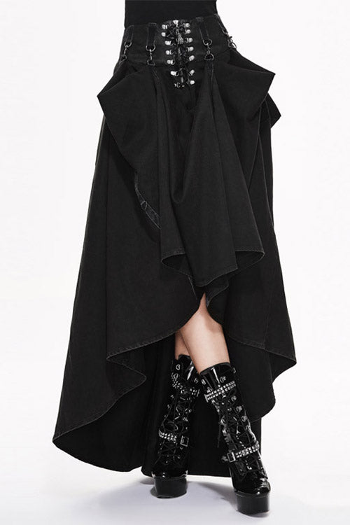 Lolita Skirt - Torn Multiple Wearing Leather, Black, Zipper Detail, Buckle Detail - main product image
