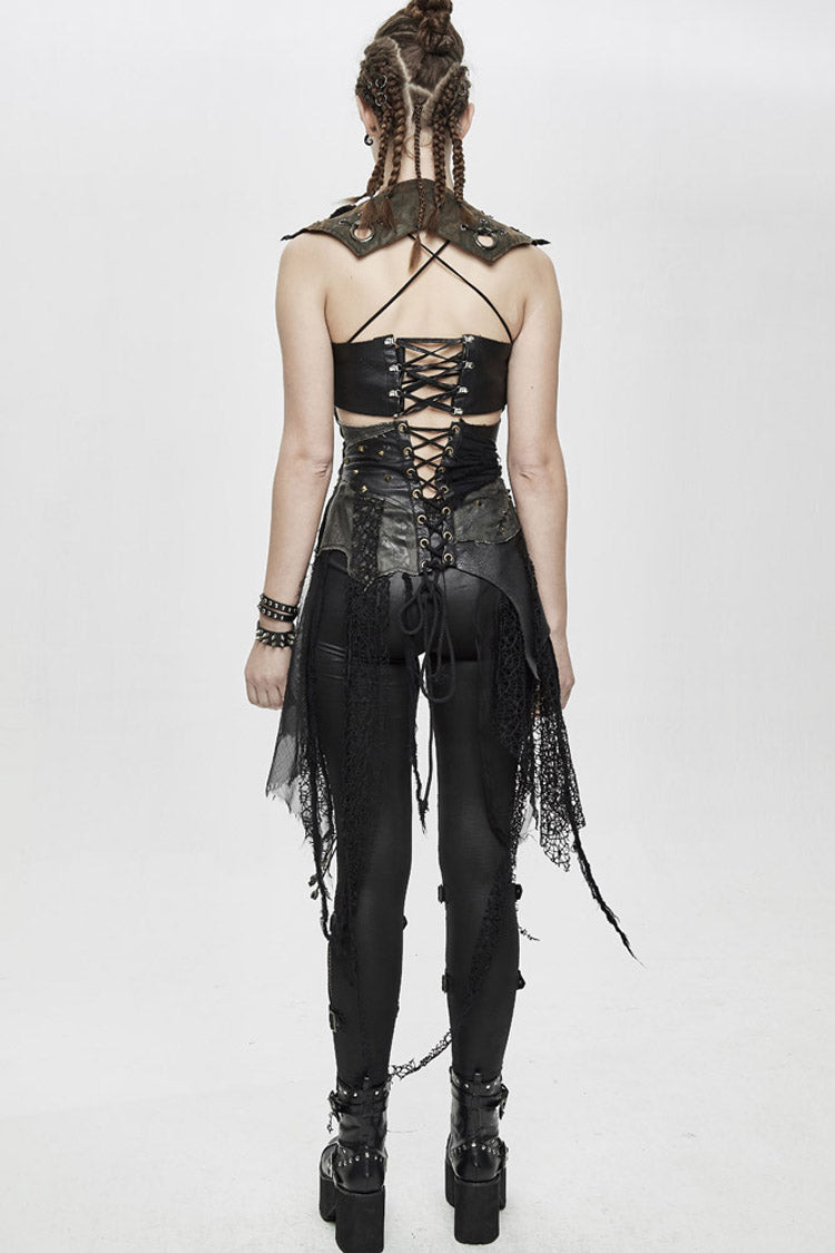 Lolita Skirt - Vintage Leather Patchwork, Black, Women's Style, Lace Trim, Punk Style - additional product view 8