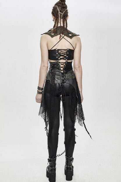 Lolita Skirt - Vintage Leather Patchwork, Black, Women's Style, Lace Trim, Punk Style - additional product view 8
