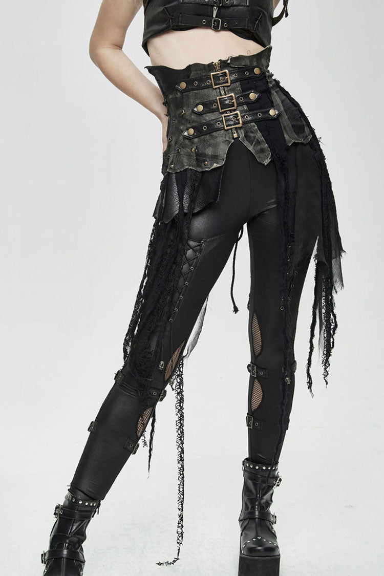 Lolita Skirt - Vintage Leather Patchwork, Black, Women's Style, Lace Trim, Punk Style - additional product view 10
