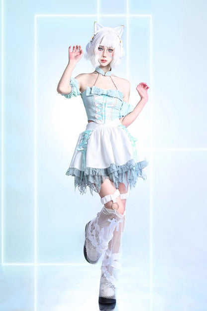 Lolita Skirt - Virtual Idol, White, Lace Trim, Ruffled, Lace-Up - additional product view 4