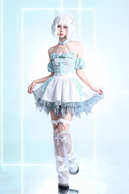 Lolita Skirt - Virtual Idol, White, Lace Trim, Ruffled, Lace-Up - additional product view 6