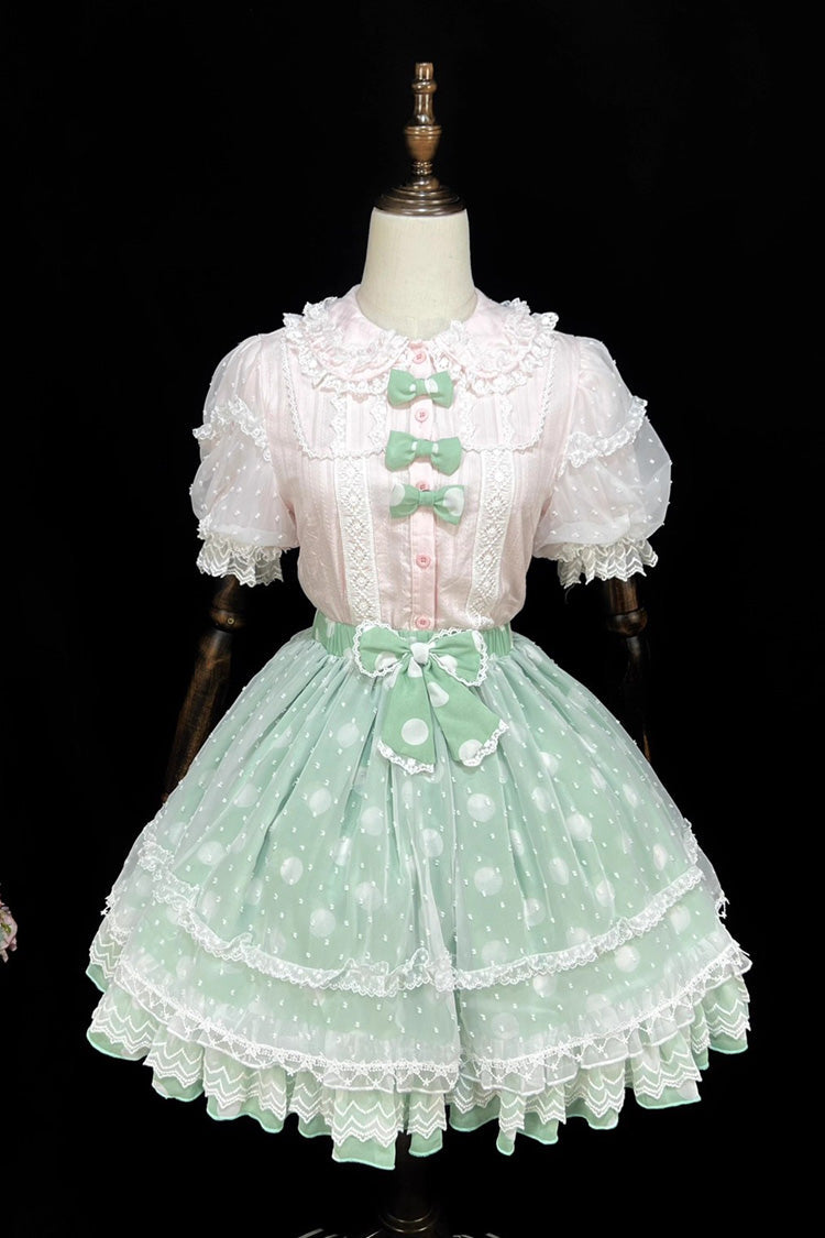 Lolita Skirt - Wave Candy, 3 Colors, Layered, Sweet Style, Bow Detail - S Green / L Green option