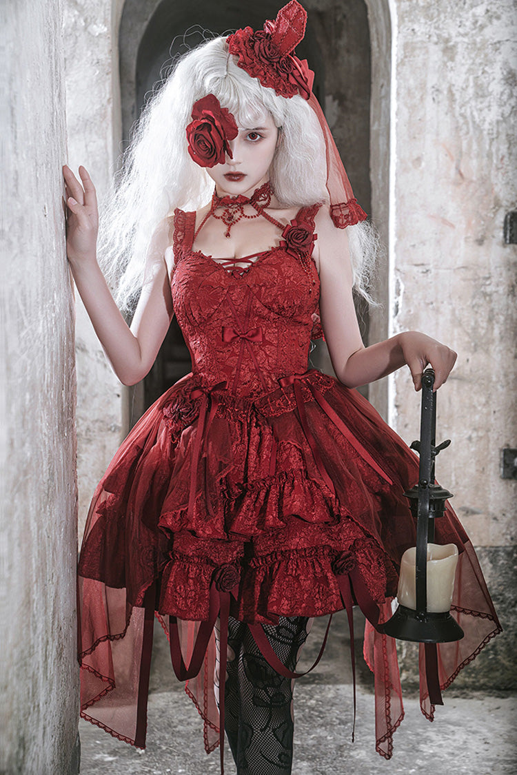Lolita Skirt - Weeping Rose Double-layered, 4 Colors, Lace Trim, Ruffled, Embroidered - additional product view 5