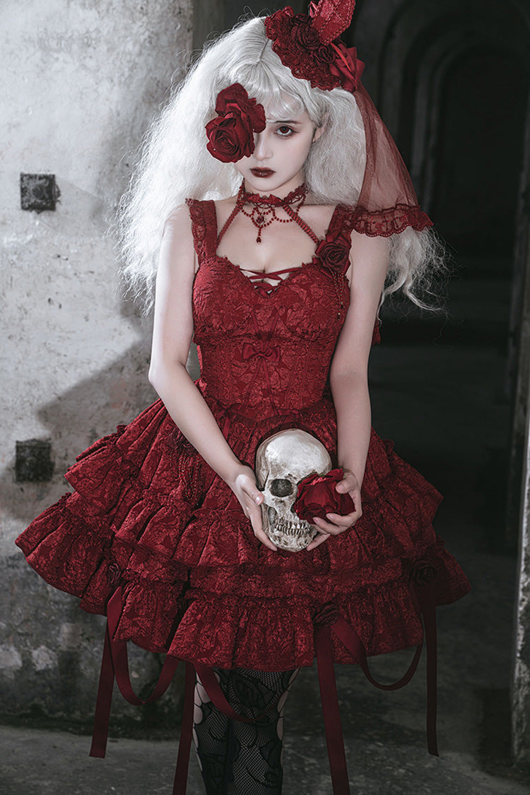 Lolita Skirt - Weeping Rose Double-layered, 4 Colors, Lace Trim, Ruffled, Embroidered - additional product view 6
