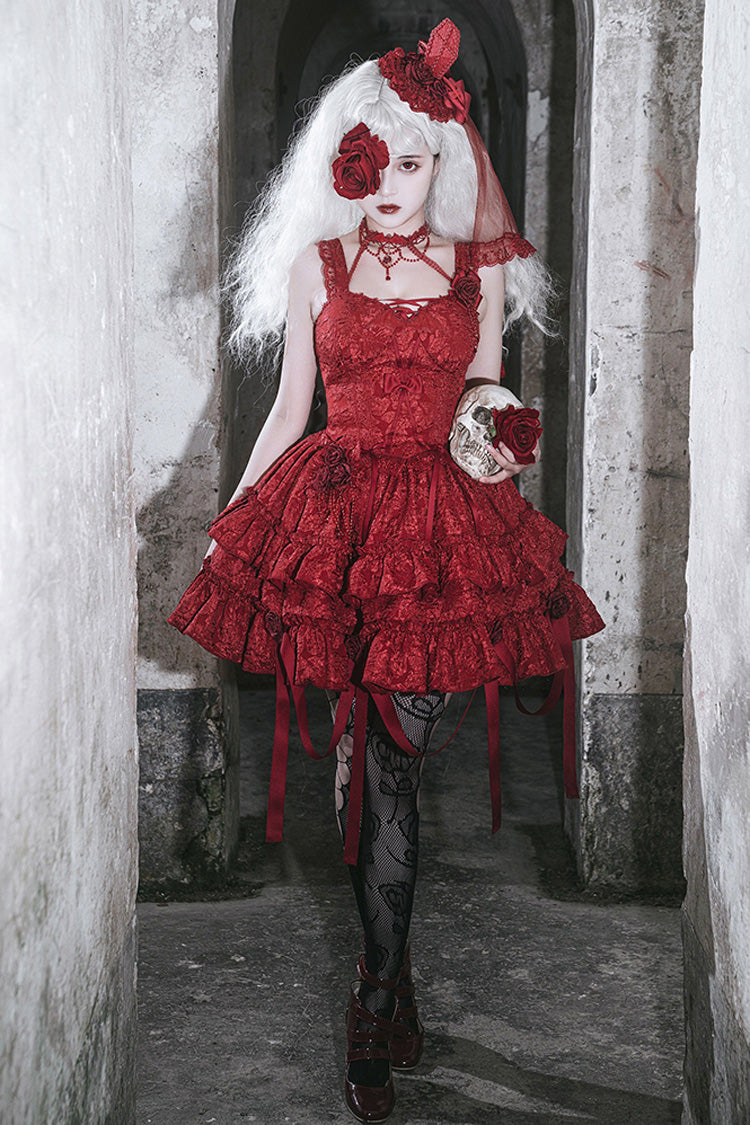 Lolita Skirt - Weeping Rose Double-layered, 4 Colors, Lace Trim, Ruffled, Embroidered - additional product view 9