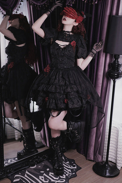 Lolita Skirt - Weeping Rose Double-layered, 4 Colors, Lace Trim, Ruffled, Embroidered - additional product view 14
