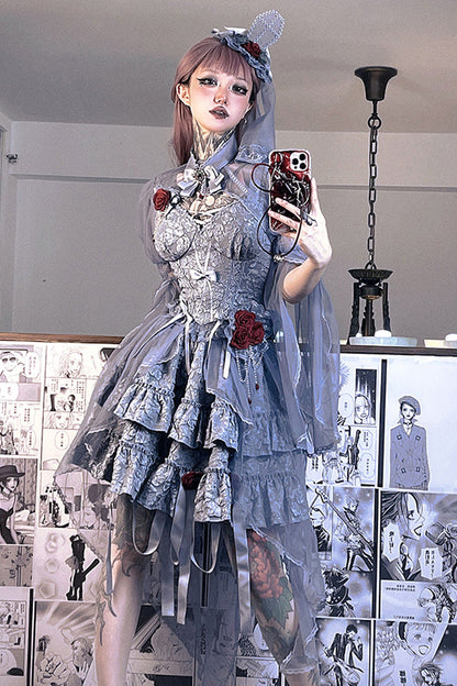 Lolita Skirt - Weeping Rose Double-layered, 4 Colors, Lace Trim, Ruffled, Embroidered - additional product view 16