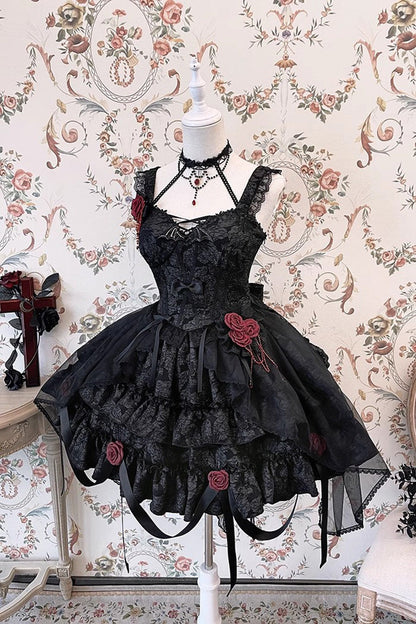 Lolita Skirt - Weeping Rose Double-layered, 4 Colors, Lace Trim, Ruffled, Embroidered - additional product view 18