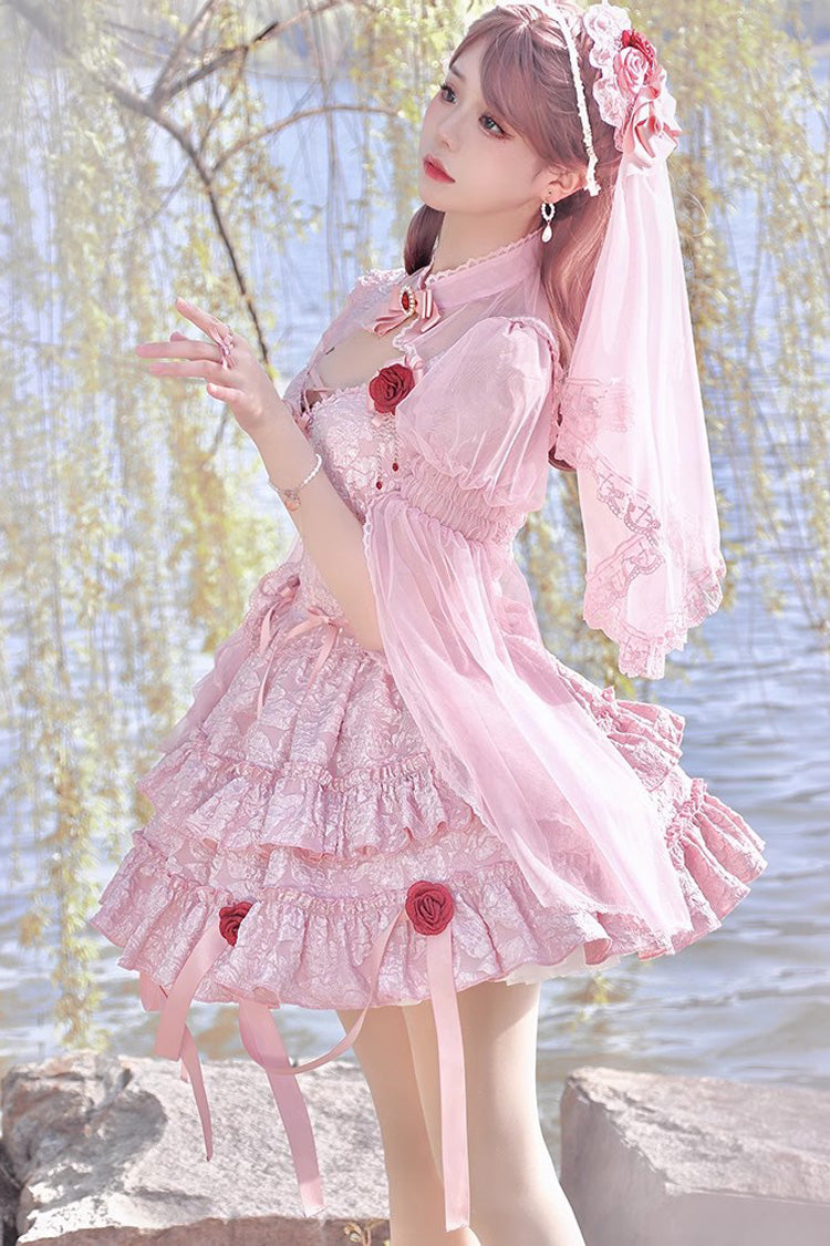 Lolita Skirt - Weeping Rose Double-layered, Pink, Lace Trim, Ruffled, Embroidered - additional product view 6