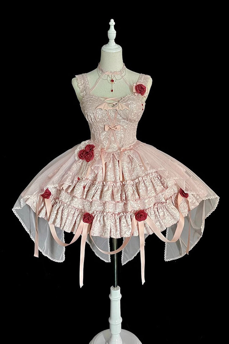 Lolita Skirt - Weeping Rose Double-layered, Pink, Lace Trim, Ruffled, Embroidered - additional product view 7